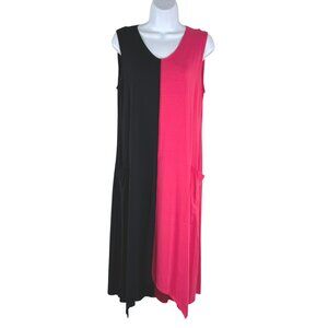 Lisa Bayne Jersey Knit Dress Medium‎ Colorblock Black Pink Sleeveless DR-1796